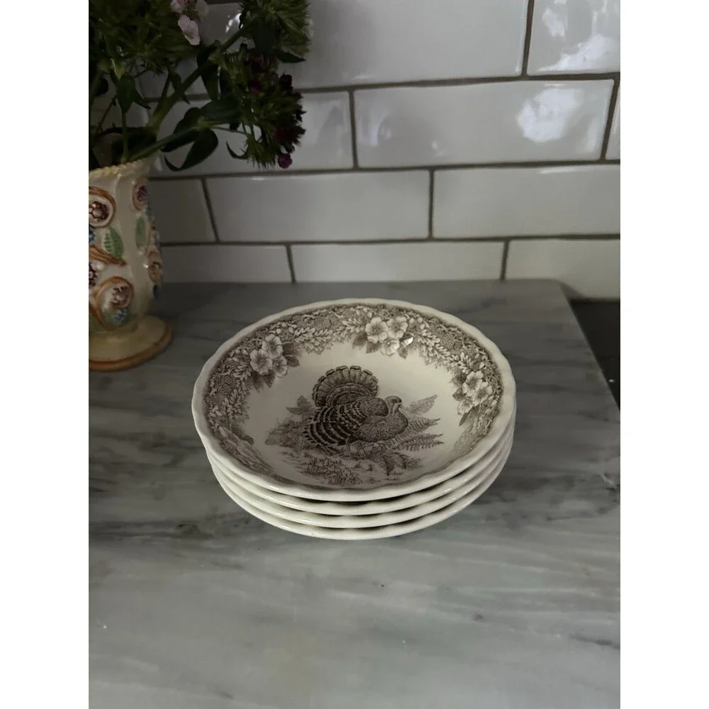 4 Queen’s Myott Thanksgiving Turkey cereal / soup bowls Myott factory Archive